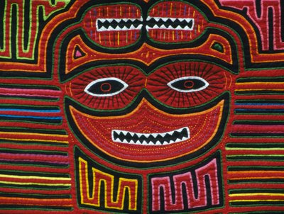 Algodón de colores cosido a mano, Archipiélago de San Blas, República de Panamá, (detalle) de School Panamanian