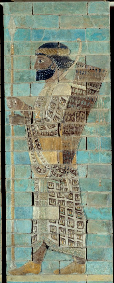 Friso de los arqueros, del palacio de Darío I, rey de Persia, en Susa (siglo V a.C.). Parte inferior del relieve de ladrillos. París, Museo del Louvre. de School Persian