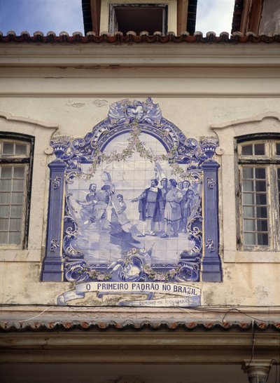 Descubrimiento de Brasil en 1500 por Pedro Álvares Cabral (1467/8- circa 1520). Azulejos en los alrededores de Lisboa. de School Portuguese