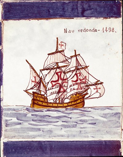 Representación de una carraca de la flota portuguesa (dibujo en cerámica) de School Portuguese