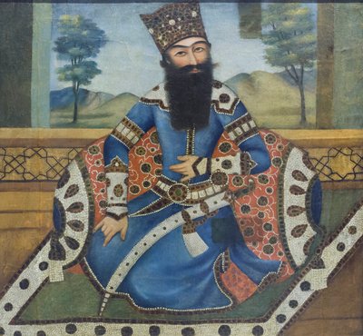 Retrato de Fath Ali shah, artista desconocido (óleo sobre lienzo) de School Qajar