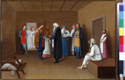 Un compromiso de Anónimo. Óleo sobre lienzo, Mediados del siglo XIX. Estado V. Troponin-Museum, Moscú de School Russian