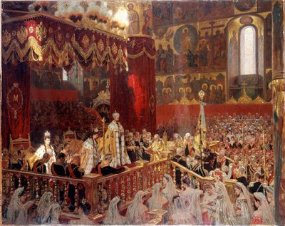 Coronación de Nicolás II en 1896 en la Catedral de Ousensky en Moscú de School Russian