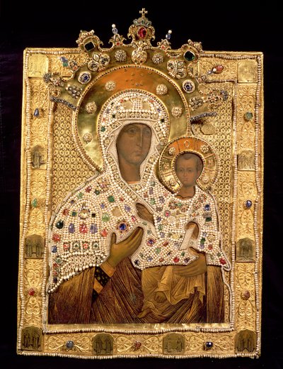 Icono de la Virgen, Monasterio de Smolenskaja, Moscú (técnica mixta) de School Russian