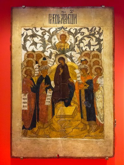 "Elogio de la Madre de Dios" finales del siglo XVI (temple sobre madera) de School Russian