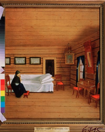 Interior con una mujer sentada, segundo cuarto del siglo 19 de School Russian