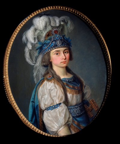 La actriz y cantante Praskovia Zhemchugova (1768-1803), como Eliane, para la ópera de Andre Ernest Modeste (Andre-Ernest-Modeste) Gretry (1741-1813), ""Les Mariages samnites"". Pintura de un maestro ruso, óleo sobre lienzo, finales de 1780. Arte escenográf de School Russian