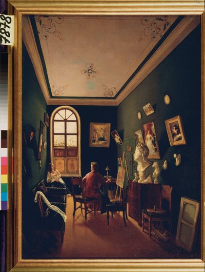 El estudio del pintor. Pintura de un maestro ruso, óleo sobre lienzo. de School Russian