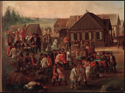 Fiestas públicas en el pueblo de Alexeevskoye. Pintura de un maestro ruso, óleo sobre lienzo, mediados del siglo XIX. Galería Estatal Tretyakov, Moscú. de School Russian