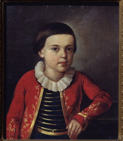 Retrato del poeta Mikhail Lermontov (1814-1841), de niño. Pintura de un maestro ruso, óleo sobre lienzo. de School Russian