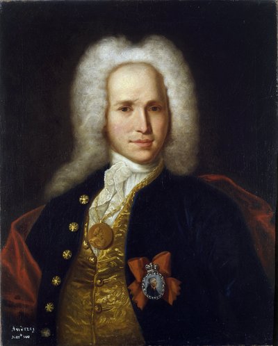Retrato del científico, ingeniero militar e inventor Andrey Nartov (1683-1756). (Retrato del científico, ingeniero militar e inventor A. Nartov). Pintura anónima, óleo sobre lienzo, hacia 1725. Arte ruso de School Russian