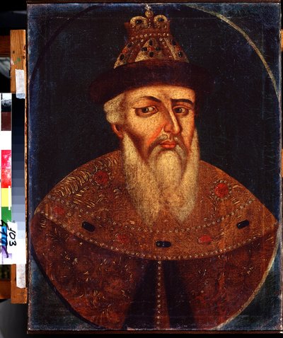 Retrato del Zar Iván IV el Terrible (1530-1584) (Retrato del Zar Iván IV el Terrible). Cuadro anónimo, óleo sobre lienzo, 68 x 53 cm, principios del siglo XVIII. Museo Estatal de Arte, Nizhny Tagil, Rusia. de School Russian