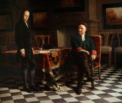 Retrato de Pedro I el Grande (1672-1725), zar ruso y su hijo Alexis (1690-1718). Pintura de la Escuela Rusa de School Russian