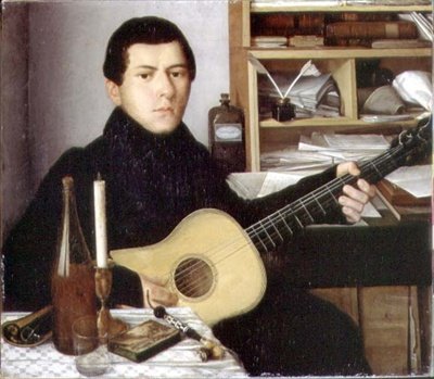 Retrato de un joven con una guitarra, c.1830 de School Russian