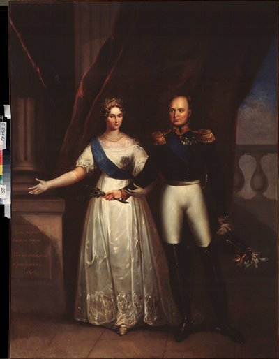 Retratos del emperador Alejandro I (1777-1825), con su esposa (Elisabeth Alexeievna, nee Princess Louise Augusta of Baden de School Russian