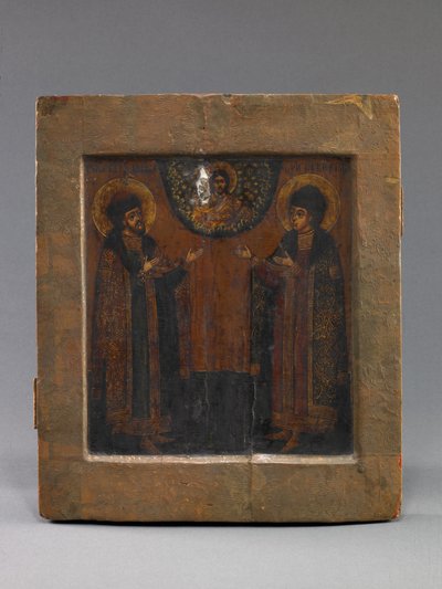 Santos Boris y Gleb, principios del siglo XVIII (temple y papel sobre madera) de School Russian