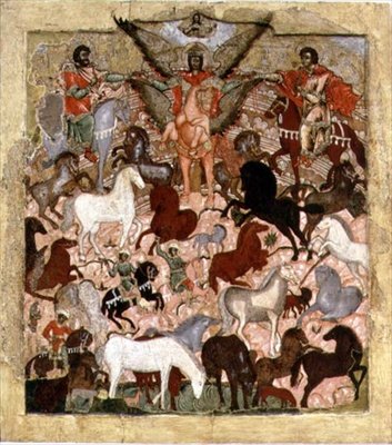 El milagro del Arcángel Miguel, icono ruso, finales del siglo XVII - principios del siglo XVIII de School Russian