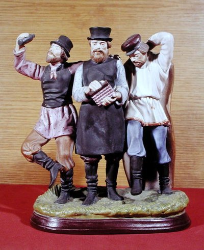 Tres mujiks borrachos, hechos por la Fábrica Gardner, Moscú, c.1860-70 de School Russian