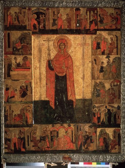 ""Vida y episodios de Santa Paraskeva Pyatnitsa"" Ícono ruso. Pintura sobre madera del siglo XV. Museo Estatal de Historia, Moscú de School Russian