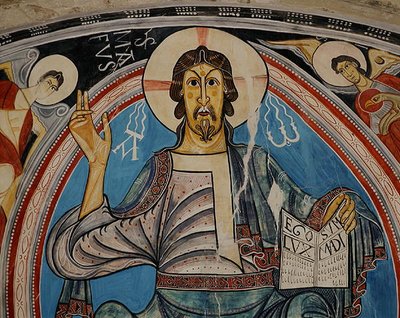 Cristo en majestad flanqueado por serafines y símbolos de los evangelistas, copia del original del siglo XII de School Spanish