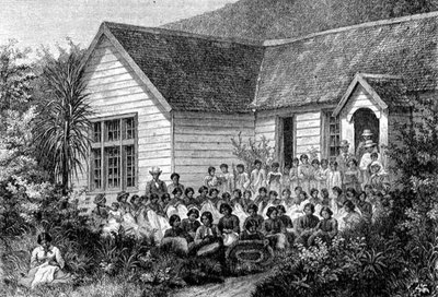 Escuela Misionera para Maoríes, ilustración de 