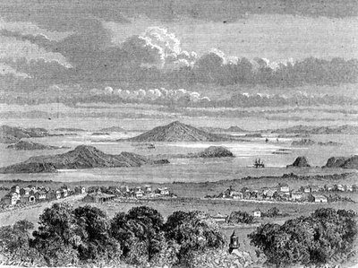 Vista del puerto de Auckland, ilustración de 