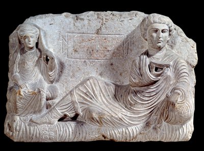 Relieve funerario en piedra caliza de Taime y su esposa de School Syrian