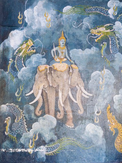 Fresco que representa una escena de la vida de Buda, templo Wat Phra That Doi Suthep (fresco) de School Thai