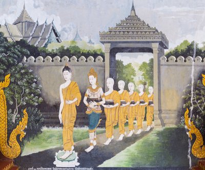 Fresco que representa una escena de la vida de Buda, templo Wat Phra That Doi Suthep de School Thai