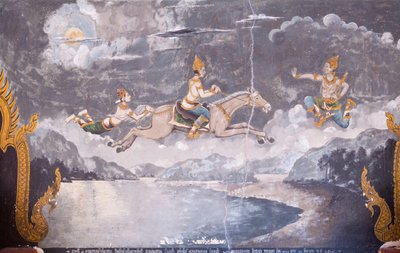 Fresco que representa una escena de la vida de Buda, templo Wat Phra That Doi Suthep (fresco) de School Thai