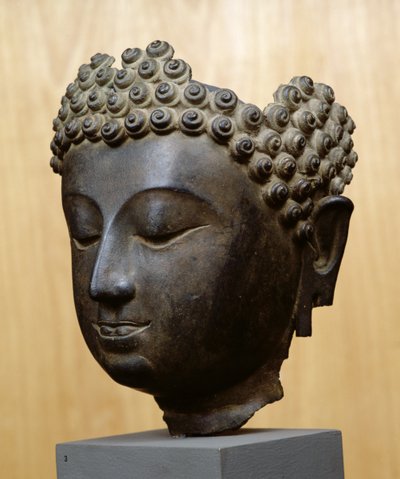 Cabeza de Buda mirando hacia abajo, Cultura Lan Na de School Thai