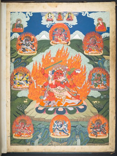 Agregar. O. 3047  Uno de los 12 dibujos que representan deidades tibetanas de un artista tibetano, probablemente en Lhasa, c.1800    (gouache sobre papel) de School Tibetan