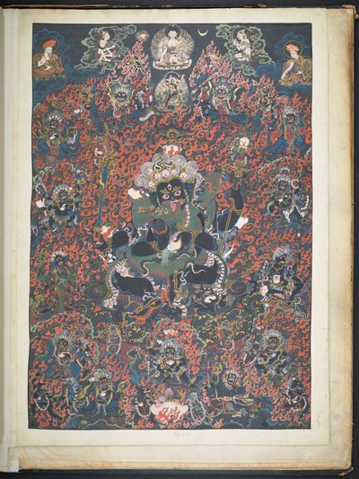 Agregar. O. 3051    Uno de los 12 dibujos que representan deidades tibetanas de un artista tibetano, probablemente en Lhasa, c.1800    (gouache sobre papel) de School Tibetan