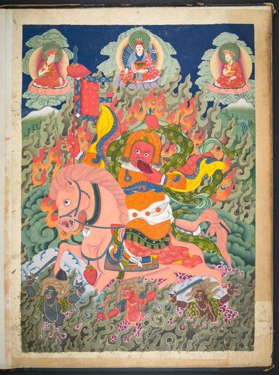 Agregar. O. 3053    Uno de los 12 dibujos que representan deidades tibetanas de un artista tibetano, probablemente en Lhasa, c.1800    (gouache sobre papel) de School Tibetan