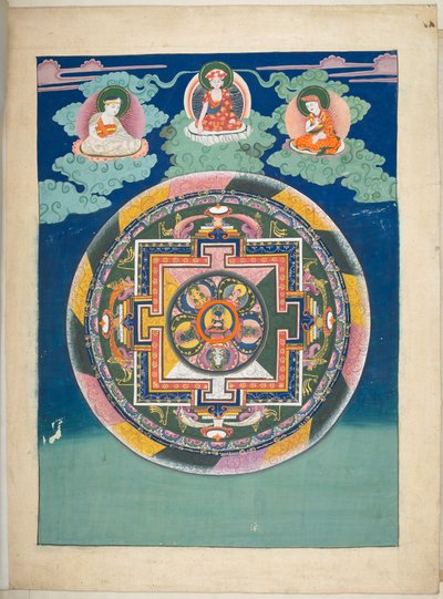 Agregar. O. 3055  Uno de los 12 dibujos que representan deidades tibetanas de un artista tibetano, probablemente en Lhasa, c.1800    (gouache sobre papel) de School Tibetan