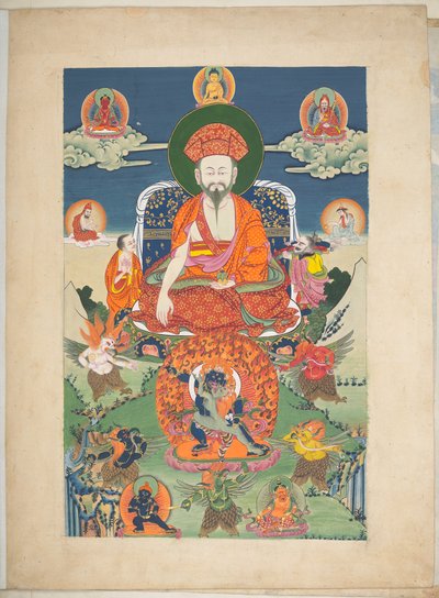Agregar. O. 3056  Uno de los 12 dibujos que representan deidades tibetanas de un artista tibetano, probablemente en Lhasa, c.1800    (gouache sobre papel) de School Tibetan