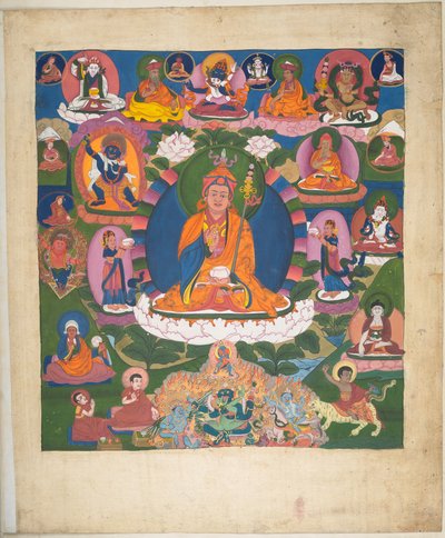 Agregar. O. 3058    Uno de los 12 dibujos que representan deidades tibetanas de un artista tibetano, probablemente en Lhasa, c.1800    (gouache sobre papel) de School Tibetan