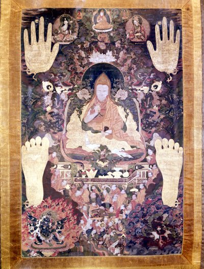 Blo Bzang Rgya ktso, el quinto Dalai Lama, el más ilustre e importante de la historia. Thangka tibetano, Museo Guimet, París de School Tibetan