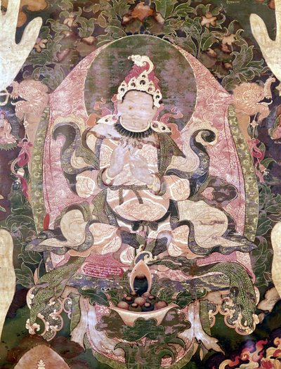 Gnya-khri-bcan-po, primer rey de Tíbet. Thai-ka tibetano. París, Museo Guimet de School Tibetan