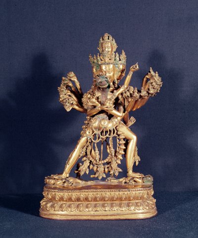 Hevajra y Nairatmya (bronce dorado con incrustaciones de plata) de School Tibetan
