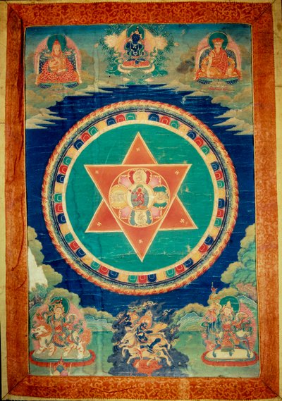 Mandala de vajravarami la diosa baila (en el centro) su nombre significa "laie adamantina". Tíbet de School Tibetan