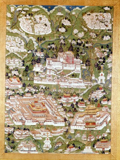Representación de la ciudad de Lhasa, Thai-Ka tibetano, Museo Guimet, París de School Tibetan