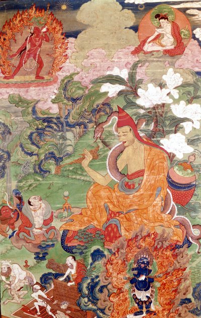 El mago Abhayakava de Bengala, Thangka tibetano, Musée Guimet, París de School Tibetan