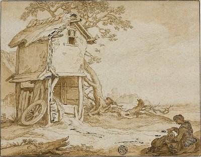 Paisaje con Barnstable, mujer sentada y niño de School of Abraham Bloemaert