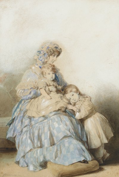 Reina María Amalia de los Franceses, con los hijos del Príncipe Luis, Duque de Nemours, 1845 de School of Franz Xaver Winterhalter