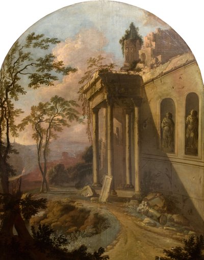 Paisaje con Ruina, 1725 de School of Jacques Rousseau