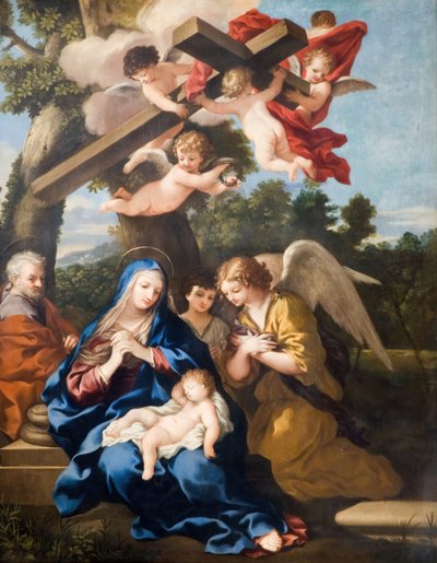 La Sagrada Familia con ángeles, 1700 de School of Pietro Cortona