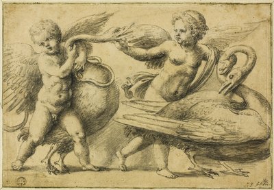 Putti jugando con cisnes de School of Raphael