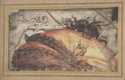 Fragmento de cartón de tapiz: La parte superior de la cabeza de una mujer con el cabello trenzado sobre un paño, 1500-50 de School of Raphael.
