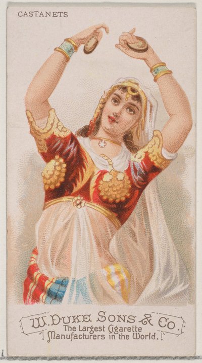 Castañuelas, de la serie de Instrumentos Musicales N82 para cigarrillos marca Duke, 1888 de Schumacher and Ettlinger